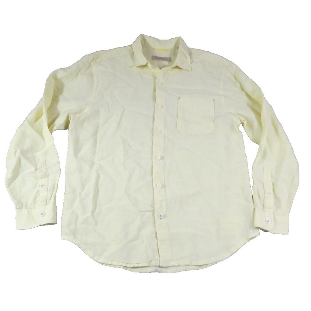 Tommy Bahama Relax Shirt Mens Medium M Yellow 100% Linen Long Sleeve Button‎ Up